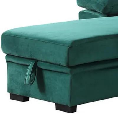 Exie 98 Inch 2 Piece Sectional Sofa, Pull Out Bed, Storage, Green Velvet-Benzara