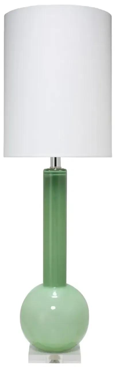 Studio Table Lamp, Leaf Green Glass With Tall Thin Drum Shade, Green