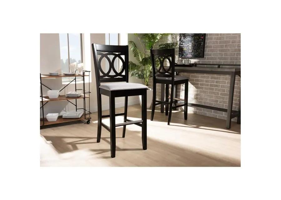 Grey Fabric Upholstered and Espresso Brown Finished Wood 2-Piece Bar Stool Set