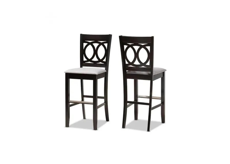 Grey Fabric Upholstered and Espresso Brown Finished Wood 2-Piece Bar Stool Set