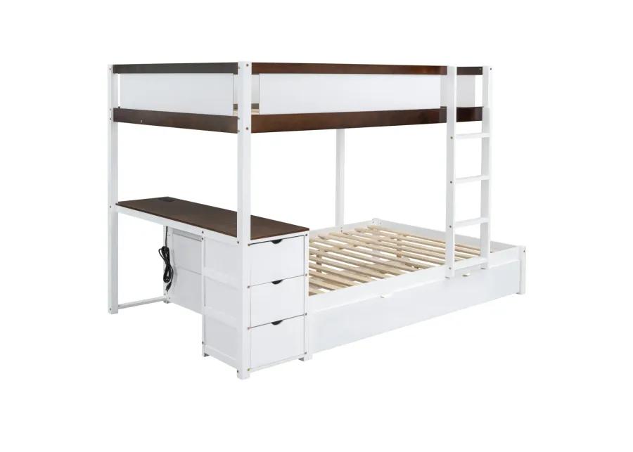 Full Over Full Bunk Bed With Twin Size Trundle, Storage And Desk