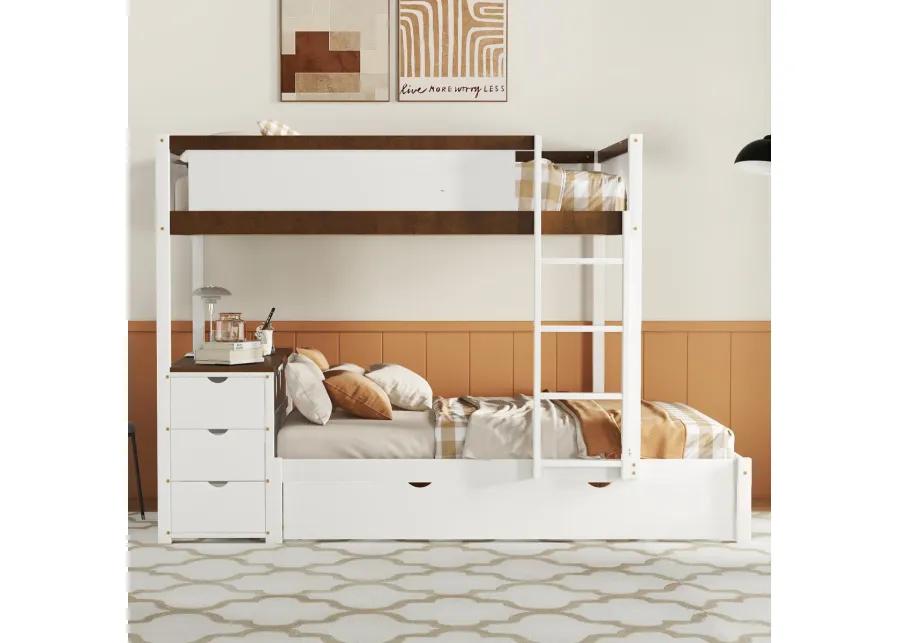 Full Over Full Bunk Bed With Twin Size Trundle, Storage And Desk