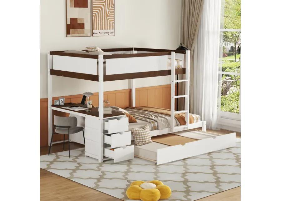 Full Over Full Bunk Bed With Twin Size Trundle, Storage And Desk