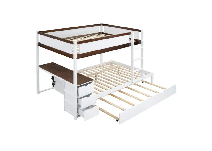 Full Over Full Bunk Bed With Twin Size Trundle, Storage And Desk