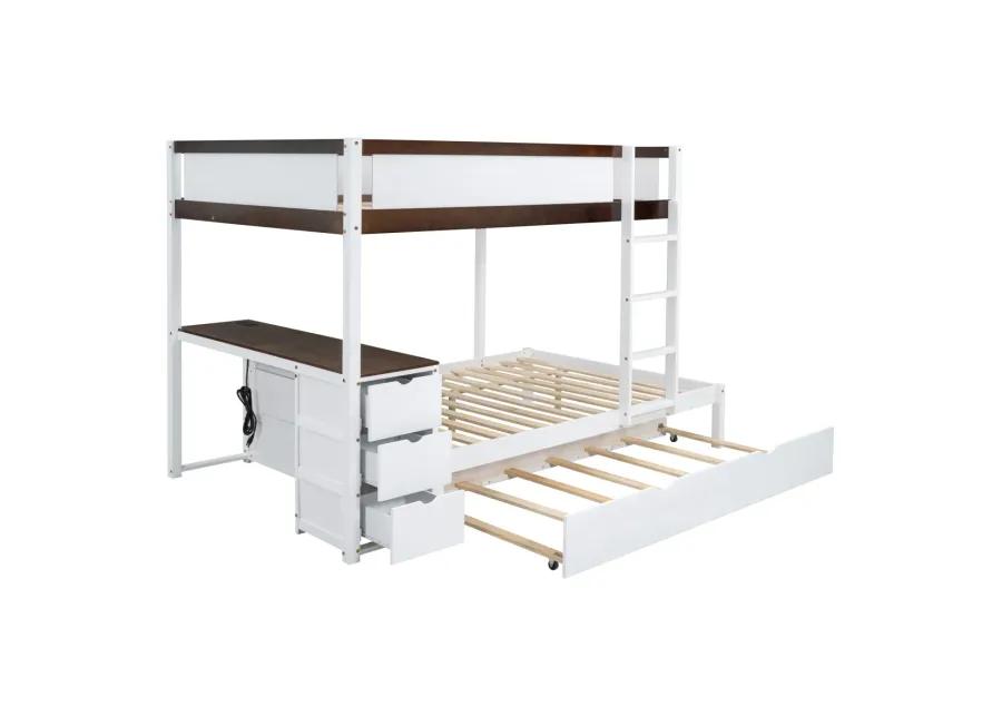 Full Over Full Bunk Bed With Twin Size Trundle, Storage And Desk