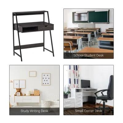 Gray Compact Workspace: Small Space Writing Desk with Storage