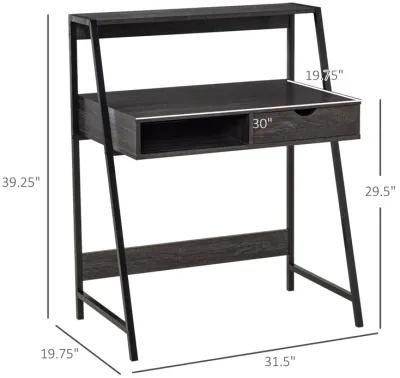 Gray Compact Workspace: Small Space Writing Desk with Storage