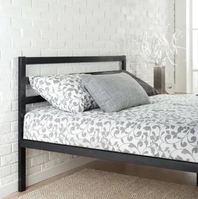 QuikFurn Twin Modern Metal Platform Bed Frame with Headboard and Wood Slats