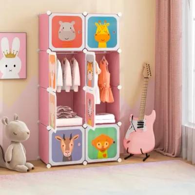 Hivvago 8-Cube Kids Wardrobe Closet with Clothes Hanging Section and Doors