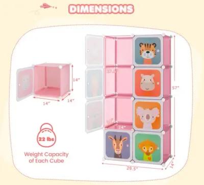 Hivvago 8-Cube Kids Wardrobe Closet with Clothes Hanging Section and Doors