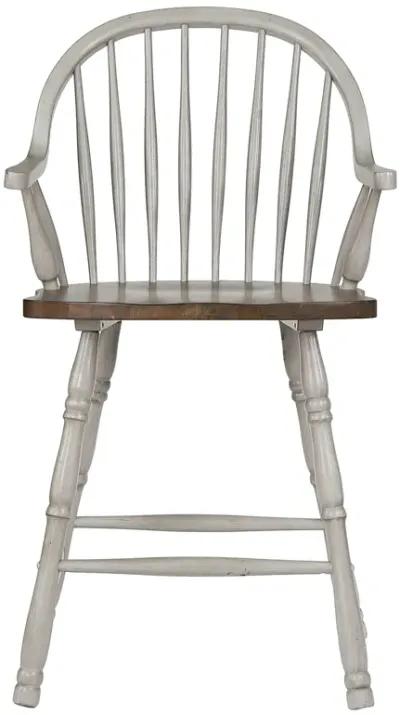 Country Grove 41 in. Distressed Light Gray and Nutmeg Brown High Back Wood Frame 24 in. Bar Stool (Set of 2)