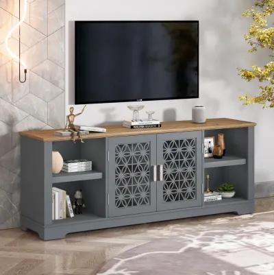 FESTIVO 70 in. Rustic Decorative Floral Door TV Stand for up to 80" TVs