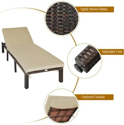 Hivvago Paito Wicker Chaise Lounger with Adjustable Backrest and Cushion