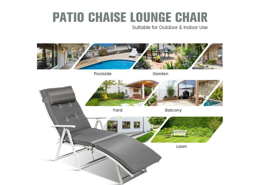 Adjustable Outdoor Lightweight Folding Chaise Lounge Chair with Pillow