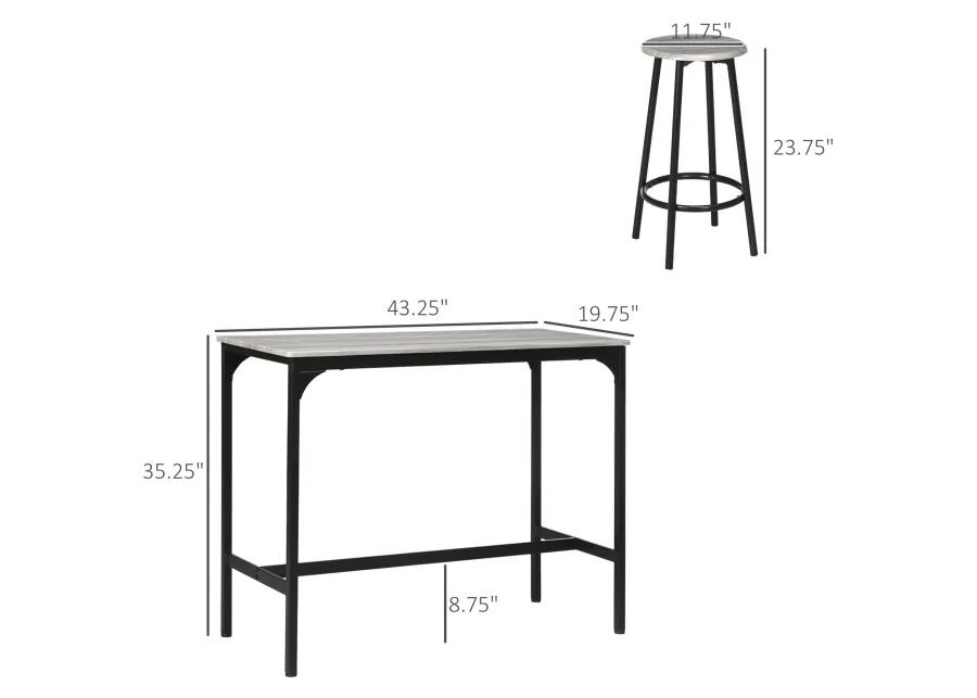 Gray Industrial Dining: 5-Piece Bar Set with Table and Round Stools