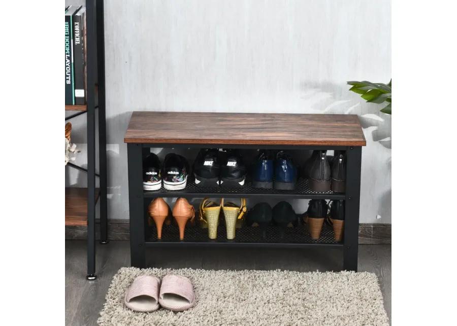 3-Tier Shoe Rack Industrial Shoe Bench with Storage Shelves