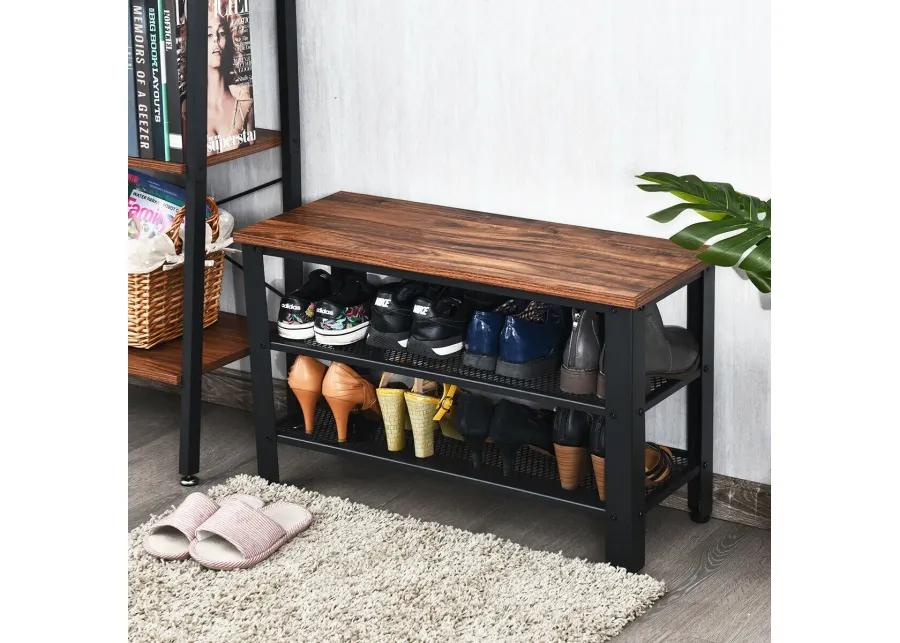 3-Tier Shoe Rack Industrial Shoe Bench with Storage Shelves