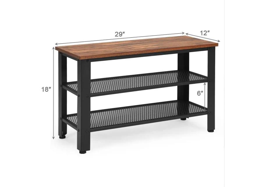 3-Tier Shoe Rack Industrial Shoe Bench with Storage Shelves