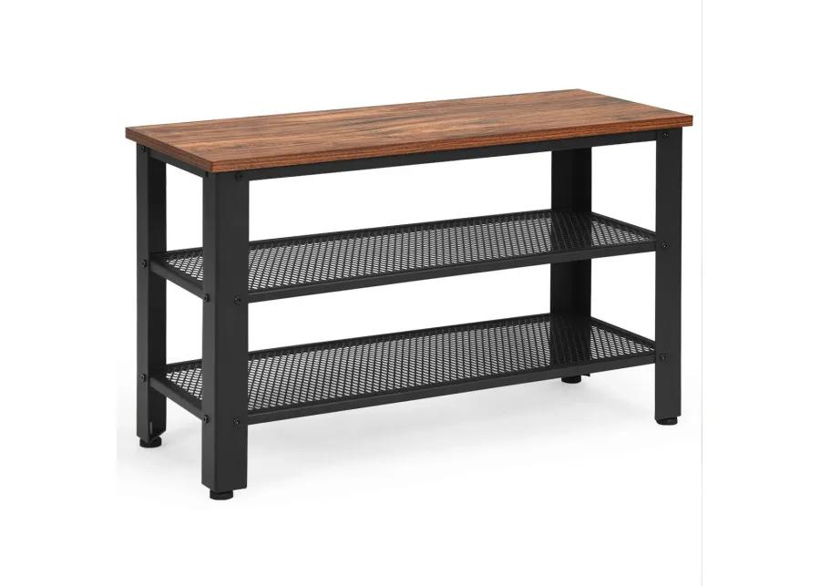 3-Tier Shoe Rack Industrial Shoe Bench with Storage Shelves