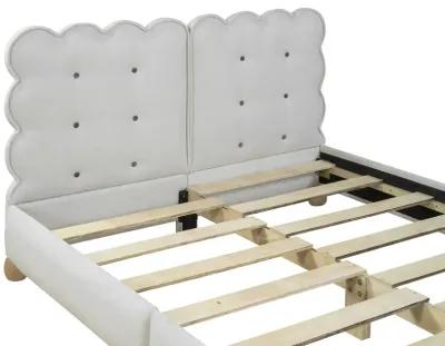 Queen Size Upholstered Platform Bed With Support Legs, Beige