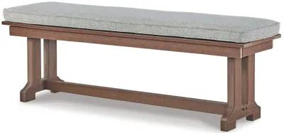 Emme 54 Inch Outdoor Dining Bench, Brown Base, Gray Padded Cushioning - Benzara