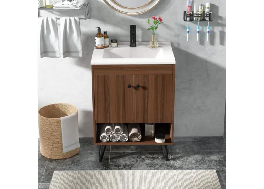 Hivvago 25 Inch Wooden Bathroom Storage Cabinet with Sink