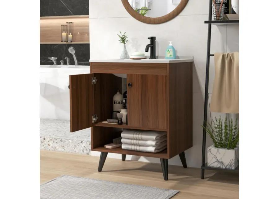 Hivvago 25 Inch Wooden Bathroom Storage Cabinet with Sink