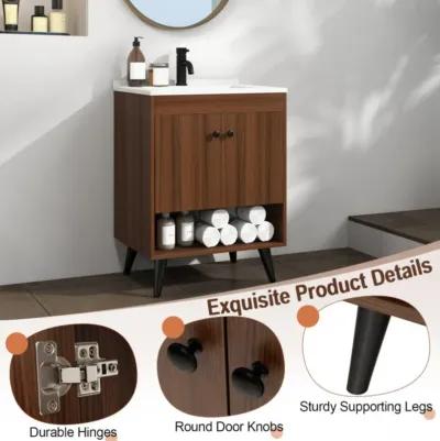 Hivvago 25 Inch Wooden Bathroom Storage Cabinet with Sink