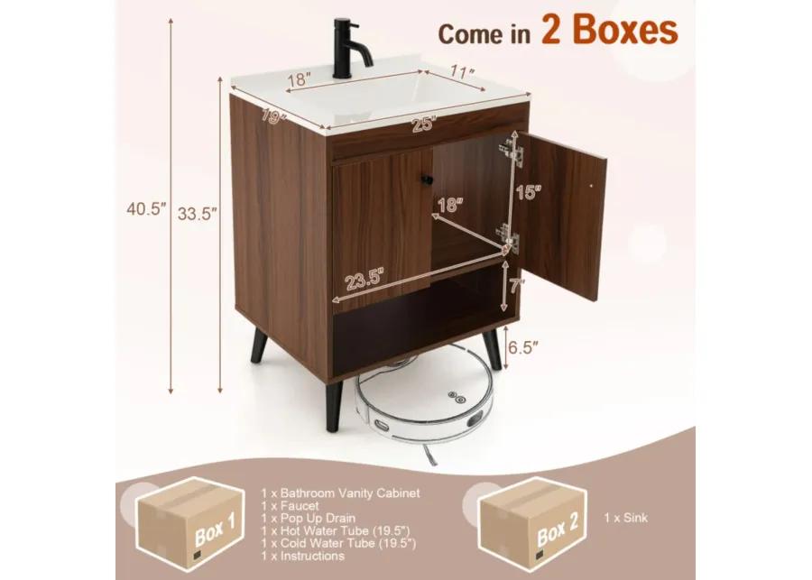 Hivvago 25 Inch Wooden Bathroom Storage Cabinet with Sink