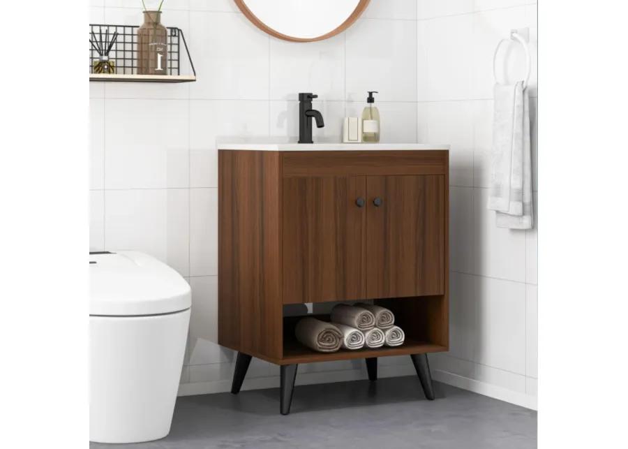 Hivvago 25 Inch Wooden Bathroom Storage Cabinet with Sink