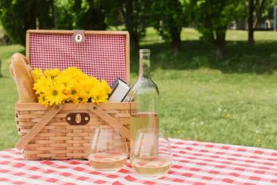 Picnic Basket Gingham Lined with Folding Handles