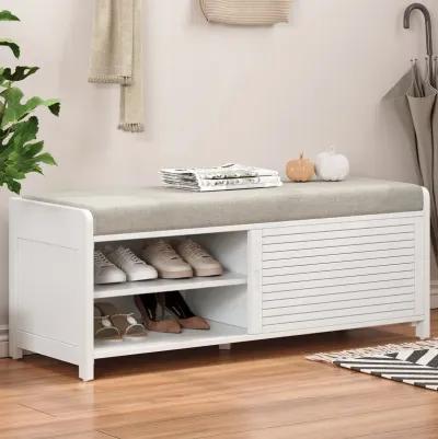 Merax Distressed Shutter Storage Bench with Acacia Veneer