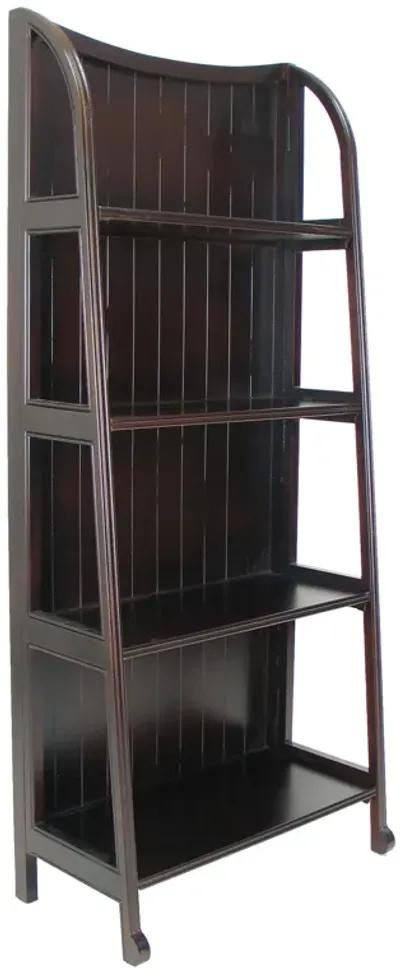 4 Tier Foldable Shelf Display Stand with Plank Style Back, Brown-Benzara