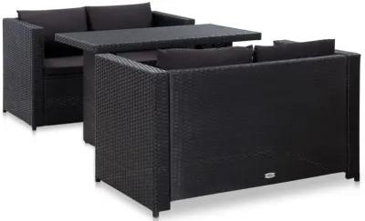 vidaXL 3 Piece Patio Lounge Set with Cushions Poly Rattan Black