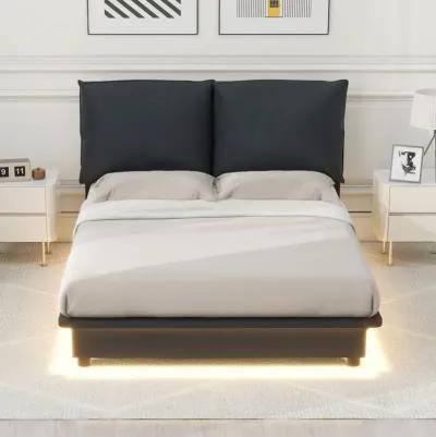 Full Size Upholstered Platform Bed with Sensor Light and Ergonomic Design Backrests, Black