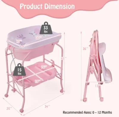 Hivvago Folding Baby Changing Table with Bathtub and 4 Universal Wheels