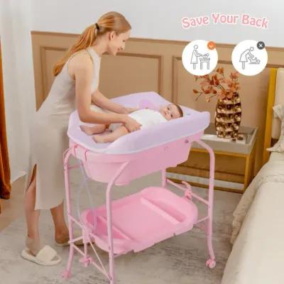 Hivvago Folding Baby Changing Table with Bathtub and 4 Universal Wheels