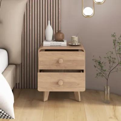 Hivvago Nightstand with 2 Drawers Solid Rubber Wood Legs