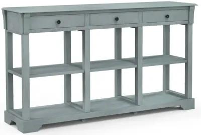 58" Retro Console Table with 3 Drawers and Open Shelves Rectangular Entryway Table-Blue