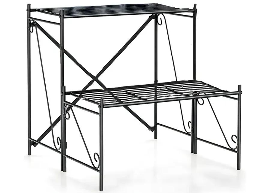 2-Tier Stair Style Metal Plant Stand for Indoor and Outdoor-Black