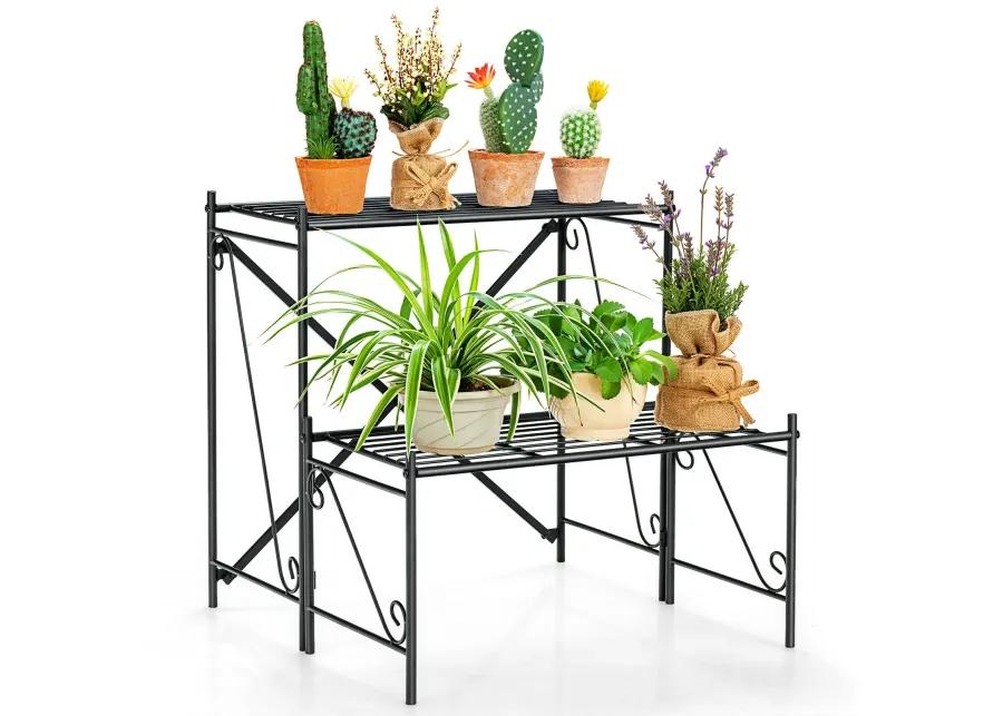 2-Tier Stair Style Metal Plant Stand for Indoor and Outdoor-Black