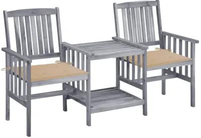 vidaXL Patio Chairs with Tea Table and Cushions Solid Acacia Wood