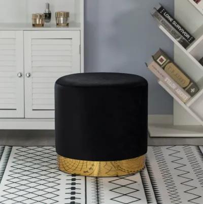 Modern Round Velvet Fabric Standard Ottoman Stool with Gold Base, Dark Green