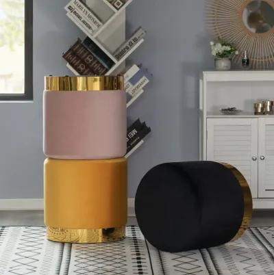 Modern Round Velvet Fabric Standard Ottoman Stool with Gold Base, Dark Green