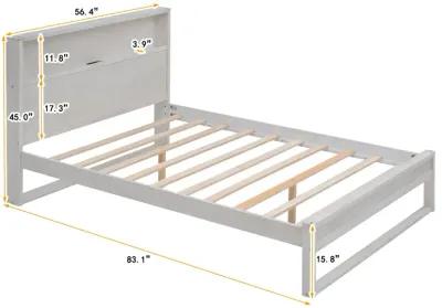 Platform Bed With Storage Headboard, Sockets And USB Ports, Full Size Platform Bed