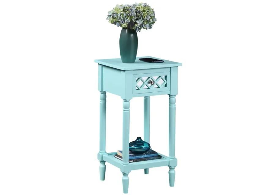 Convenience Concepts French Country Khloe Deluxe 1 Drawer Accent Table with Shelf, Aqua Blue