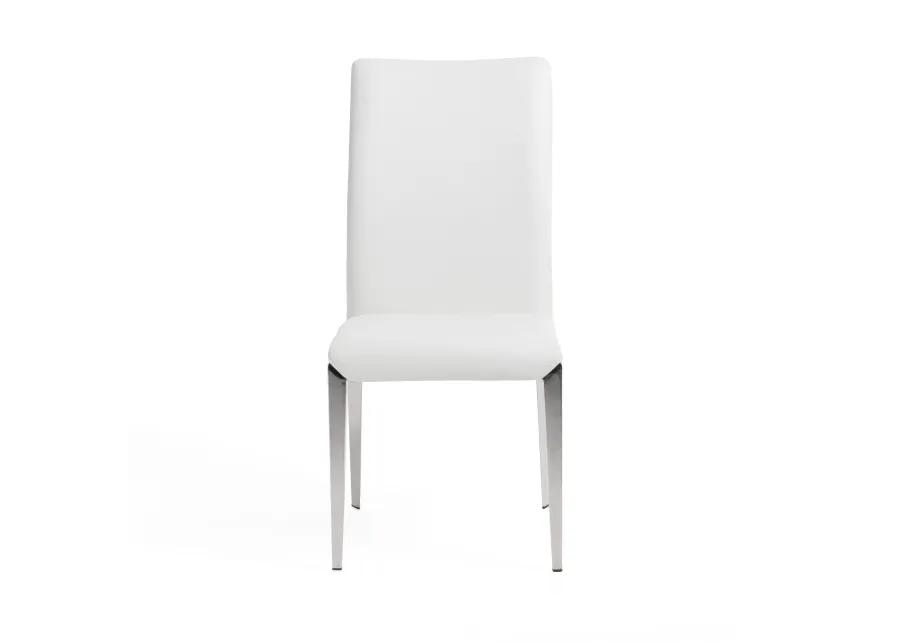 18 Inch Dining Side Chair Set of 2, Plush White Faux Leather Seat, Metal - Benzara