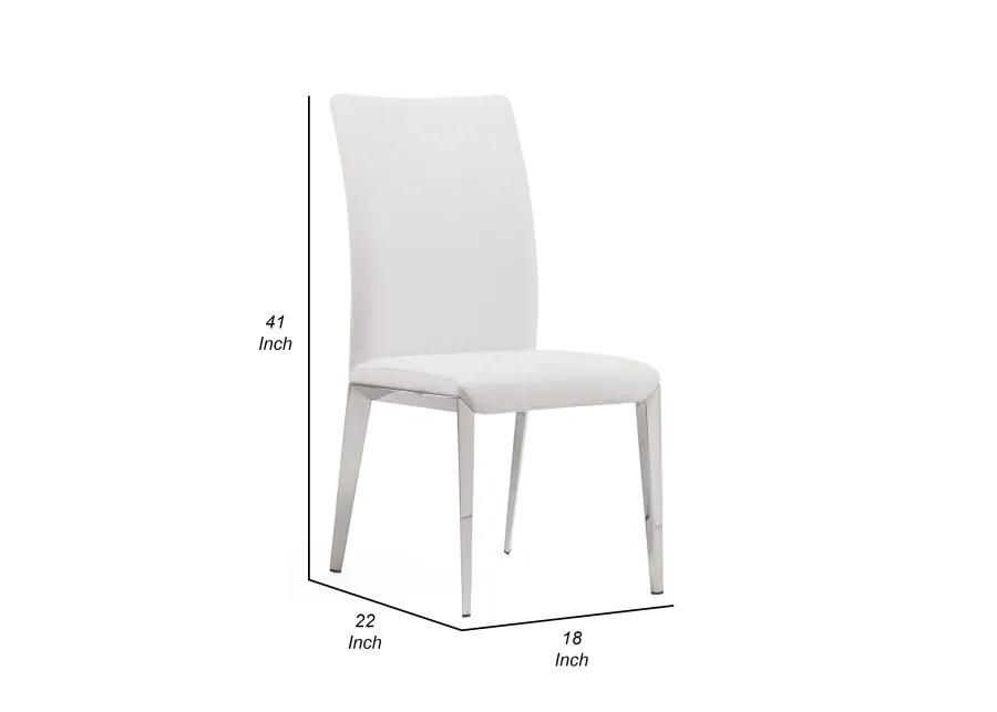 18 Inch Dining Side Chair Set of 2, Plush White Faux Leather Seat, Metal - Benzara