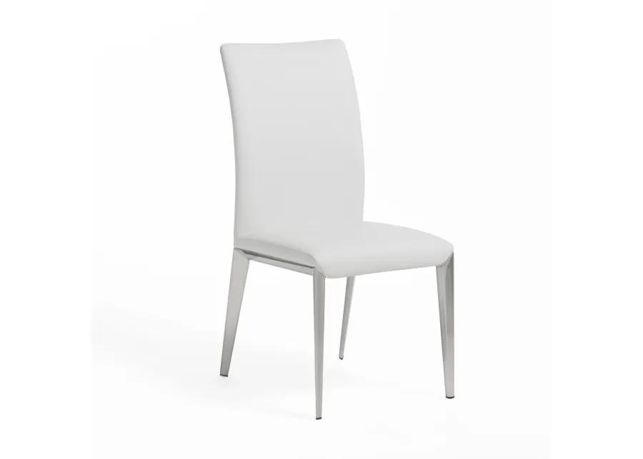 18 Inch Dining Side Chair Set of 2, Plush White Faux Leather Seat, Metal - Benzara