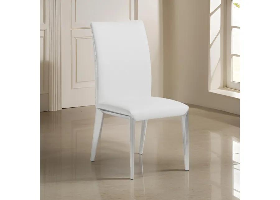 18 Inch Dining Side Chair Set of 2, Plush White Faux Leather Seat, Metal - Benzara